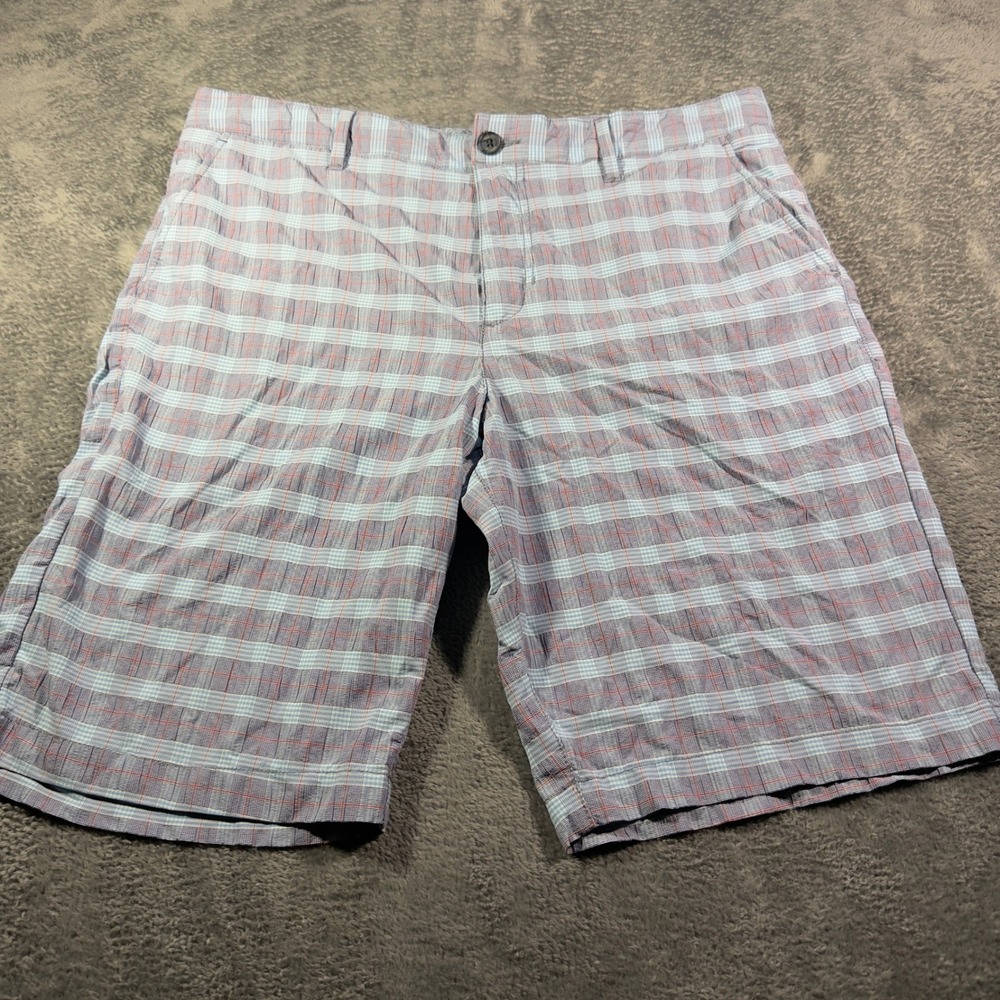 Tommy Bahama Mens Plaid Flat Front Shorts Blue Red Size 34